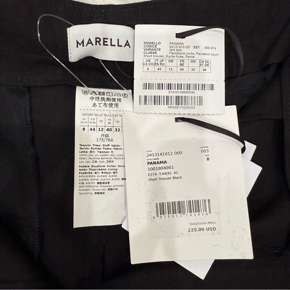 MARELLA by Max Mara Panama Linen Pleated High Waist Belted Shorts Black NWT $225 - Picture 5 of 16